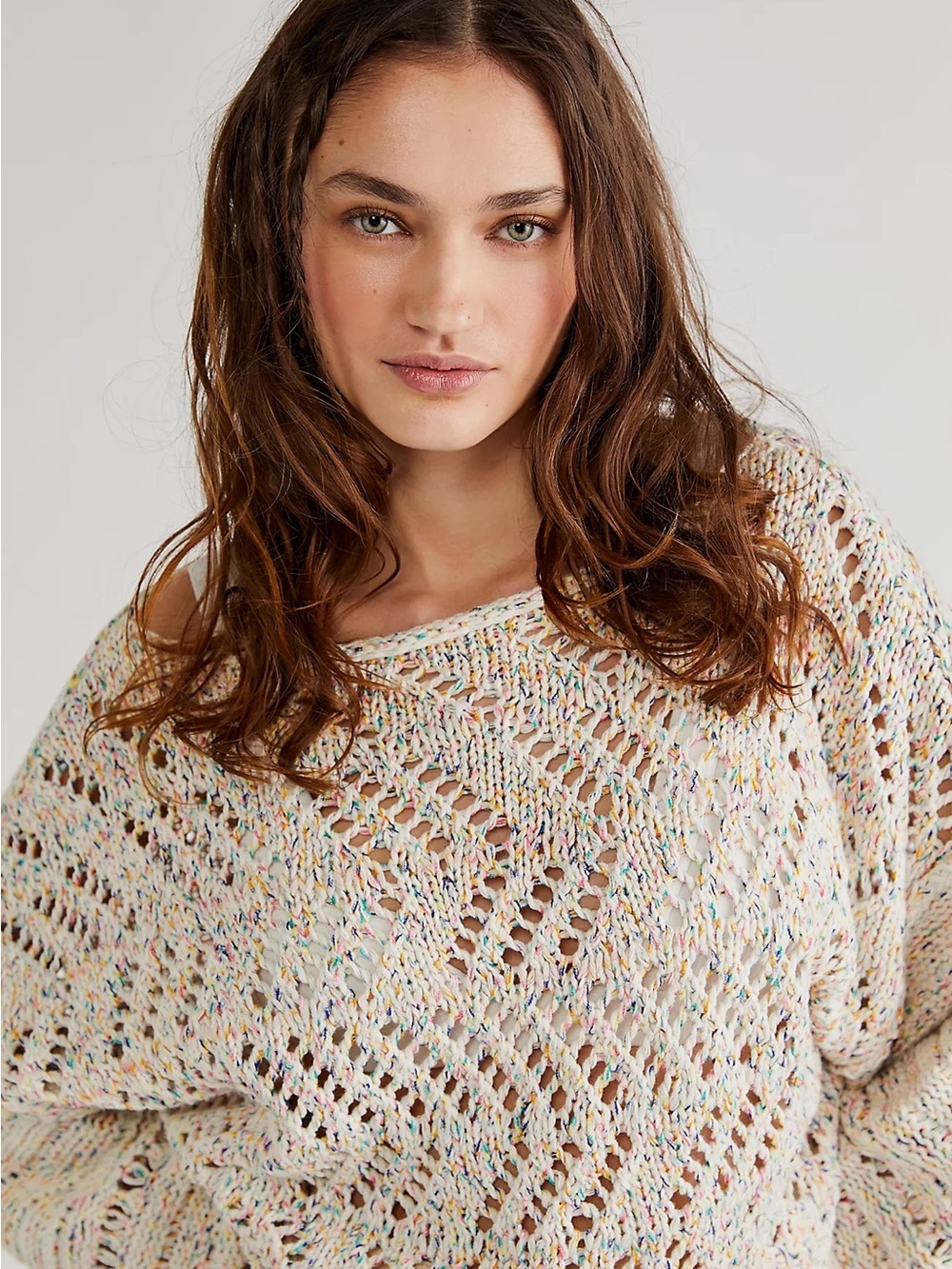 Free People Leilani Pullover knit crochet oversized boho sweater  large